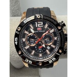 Mini Focus MF0349G New Battery Mens Chronograph Watch 50MM 8.5" Silicone Band